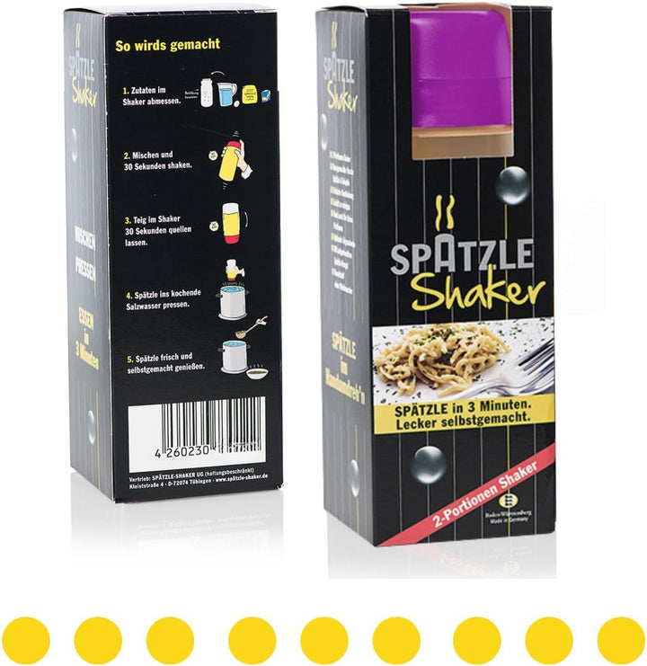 Spätzle-Shaker (LILA) für 2 Portionen selbstgemachte Spätzle (675ml) Spätzlepresse und Mixer in eine