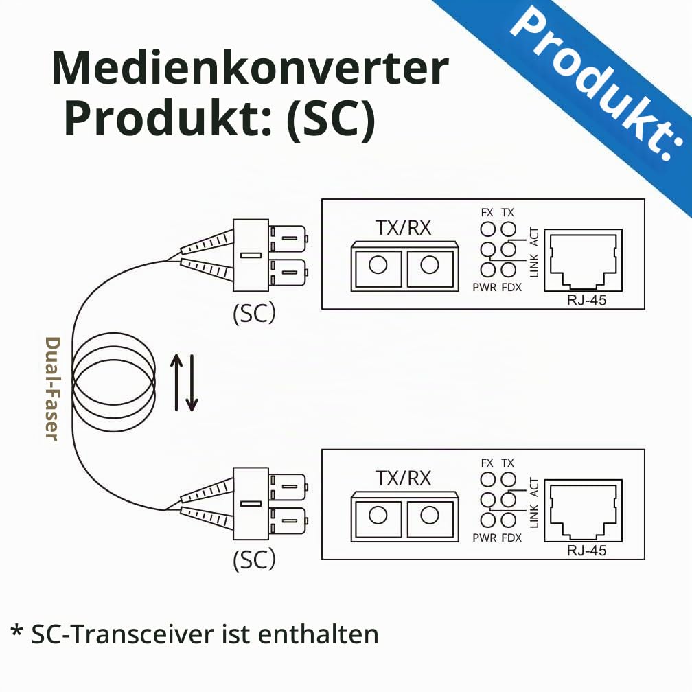 10Gtek® Gigabit Ethernet Medienkonverter, mit Built-in 1Gb Multi-Mode SC Transceiver, Multi-Mode Dua