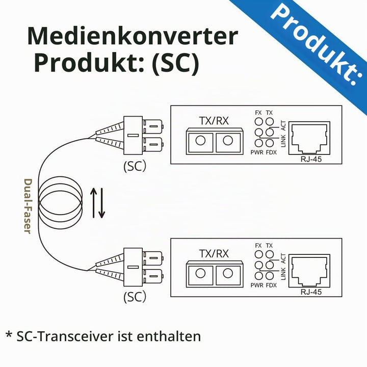 10Gtek® Gigabit Ethernet Medienkonverter, mit Built-in 1Gb Multi-Mode SC Transceiver, Multi-Mode Dua