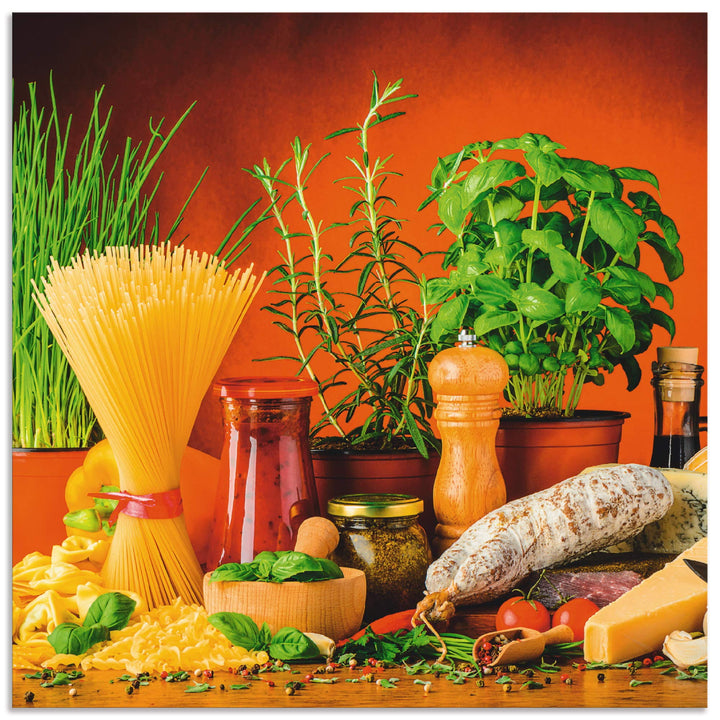 ARTland Spritzschutz Küche aus Alu für Herd Spüle 60x60 cm (BxH) Küchenrückwand mit Motiv Essen Lebe