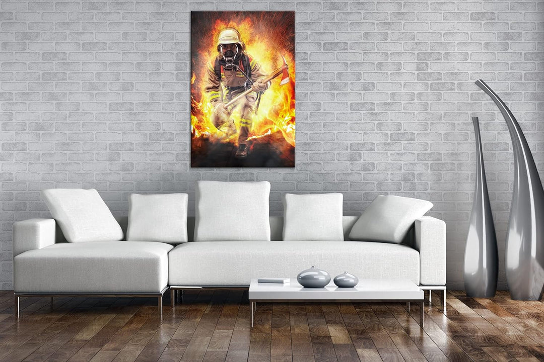deyoli Feuerwehrmann im Einsatz Format: 100x70 als Leinwandbild, Motiv fertig gerahmt auf Echtholzra