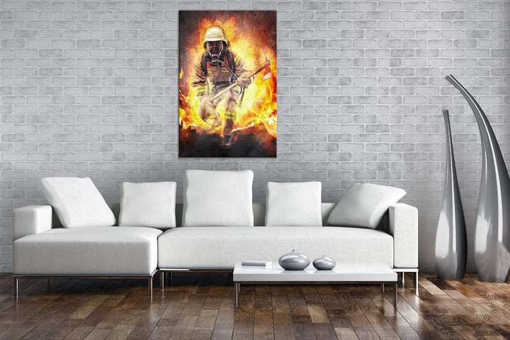 deyoli Feuerwehrmann im Einsatz Format: 100x70 als Leinwandbild, Motiv fertig gerahmt auf Echtholzra