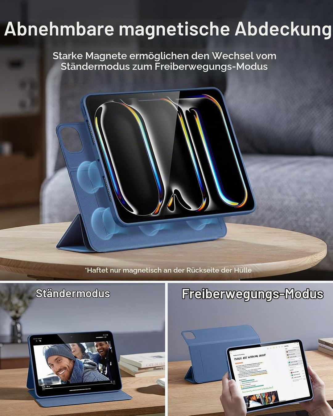 ESR für iPad Pro 11 Zoll Hülle (2024) mit Stifthalter, Abnehmbarer Magnetabdeckung, vertikalem Ständ