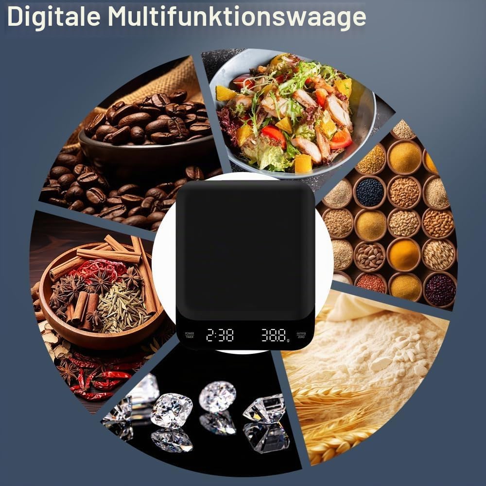 OBEST Digitale Mini Kaffeewaage mit Timer,Wiederaufladbare Espressowaage,3kg/0,1g Hochpräzise Elektr