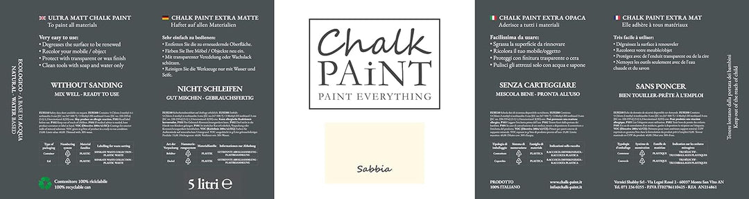 Chalk Paint Everything® Sabbia Kreidefarbe Wasserbasis für Alle Oberflächen einfach zu verarbeiten o