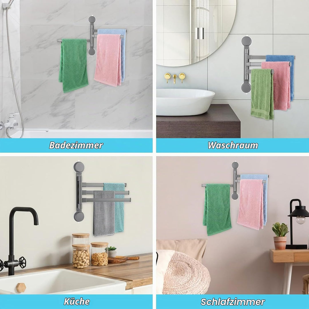 Handtuchhalter Ohne Bohren, 180° Schwenkbar 3 Armig Handtuchstange, Saugnapf Typ Towel Holder, Alumi
