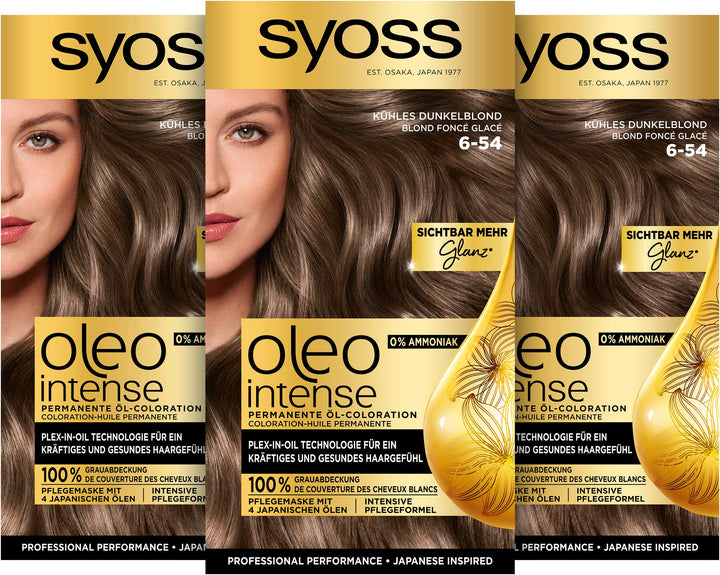 Syoss Oleo Intense Öl-Coloration 6-54 Kühles Dunkelblond Stufe 3 (115 ml), dauerhafte Haarfarbe mit