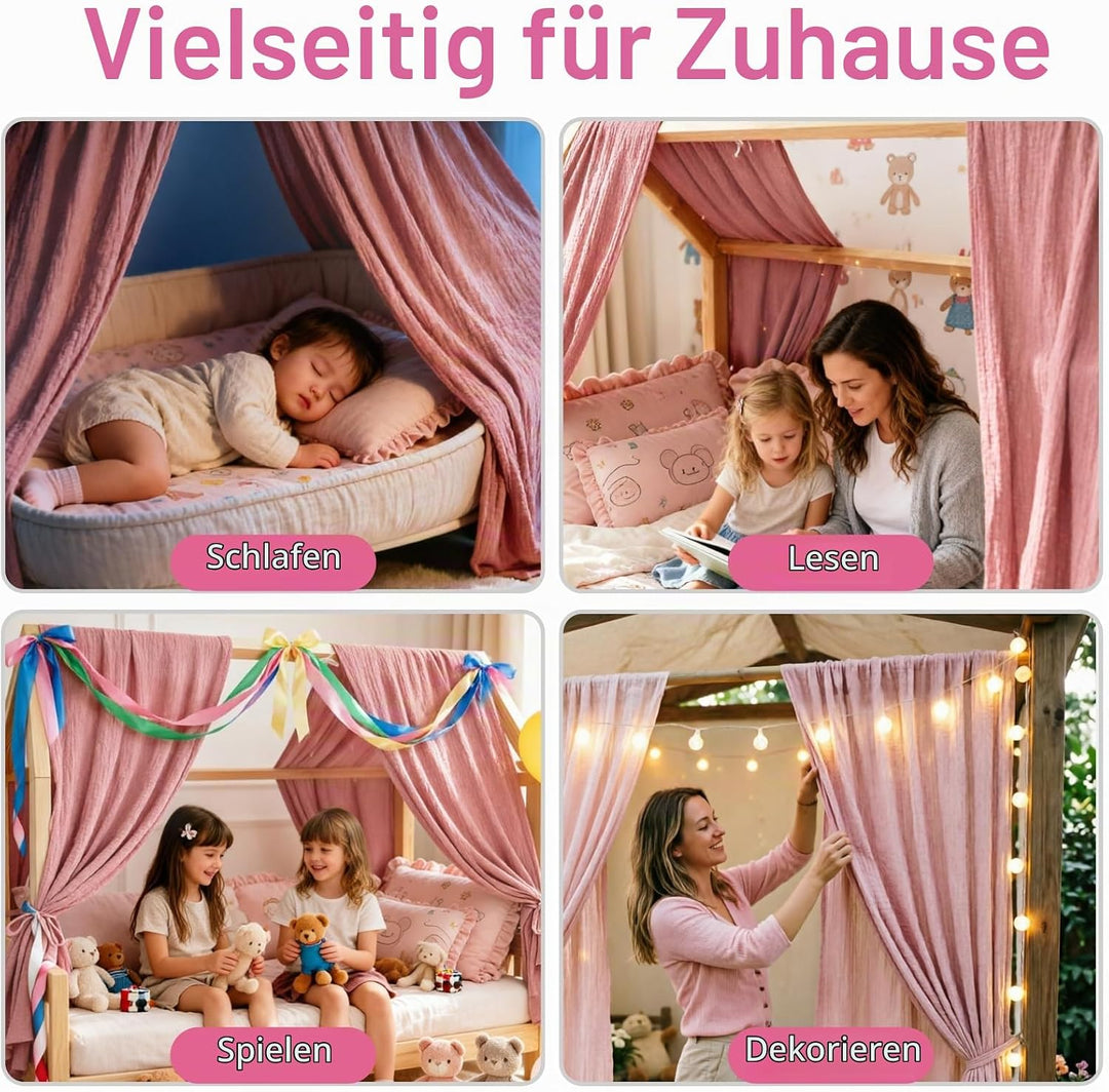 Ginkago Hausbett Himmel 100% Baumwolle Betthimmel für Kinderbett platzsparende Deko für kleine Räume