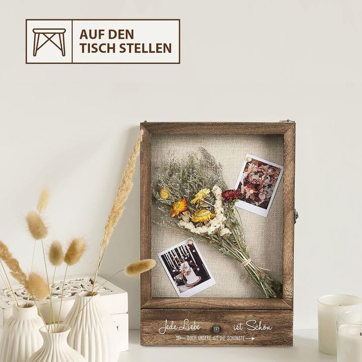 AW BRIDAL Tiefe Vitrine für Erinnerungen, Ideal als Hochzeitsdeko, Einzugsgeschenk oder Wohnaccessoi