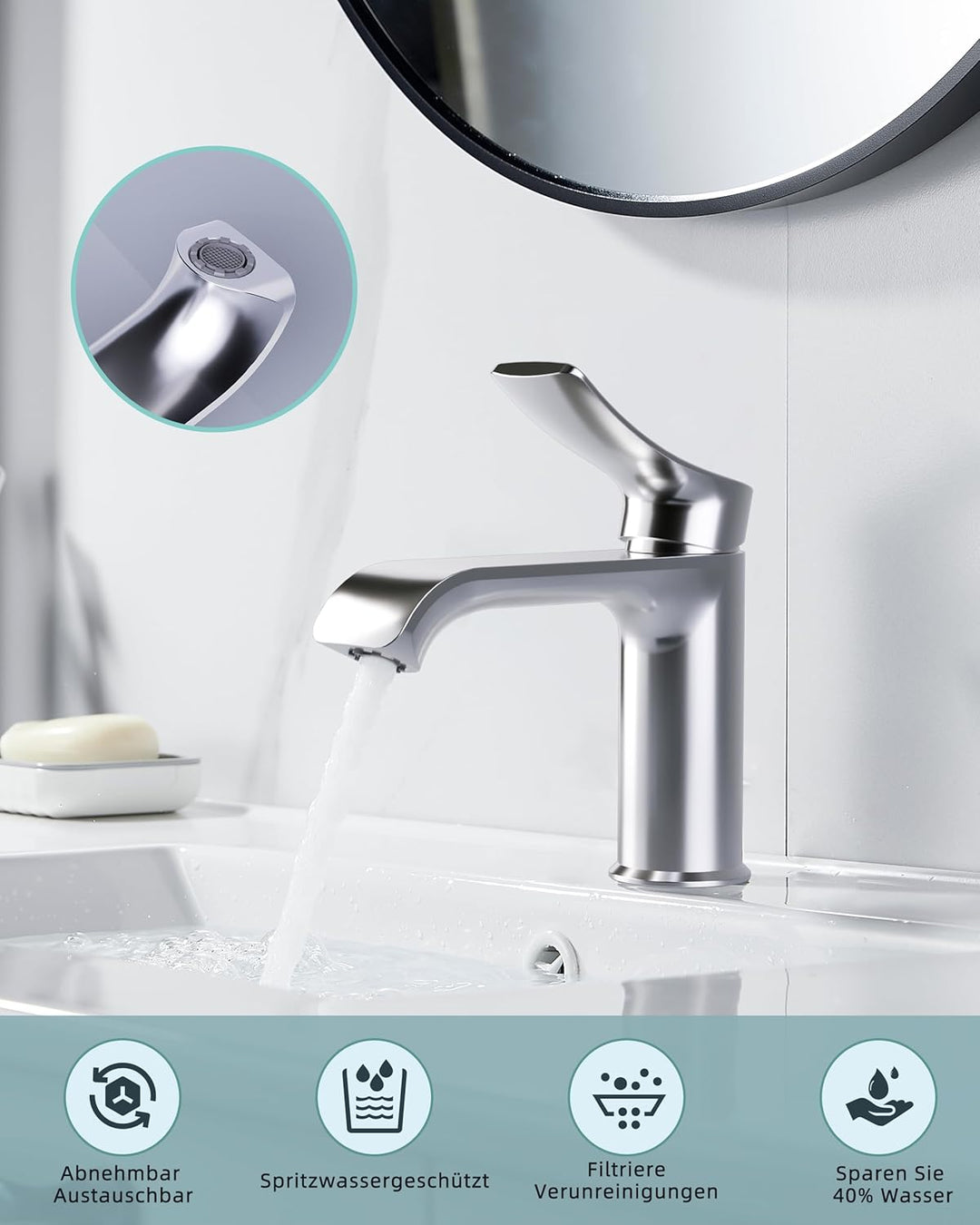 BELZ Wasserhahn Bad, Einhebel Waschtischarmatur mit Ablaufgarnitur, Waschbecken Armaturen, Armatur B