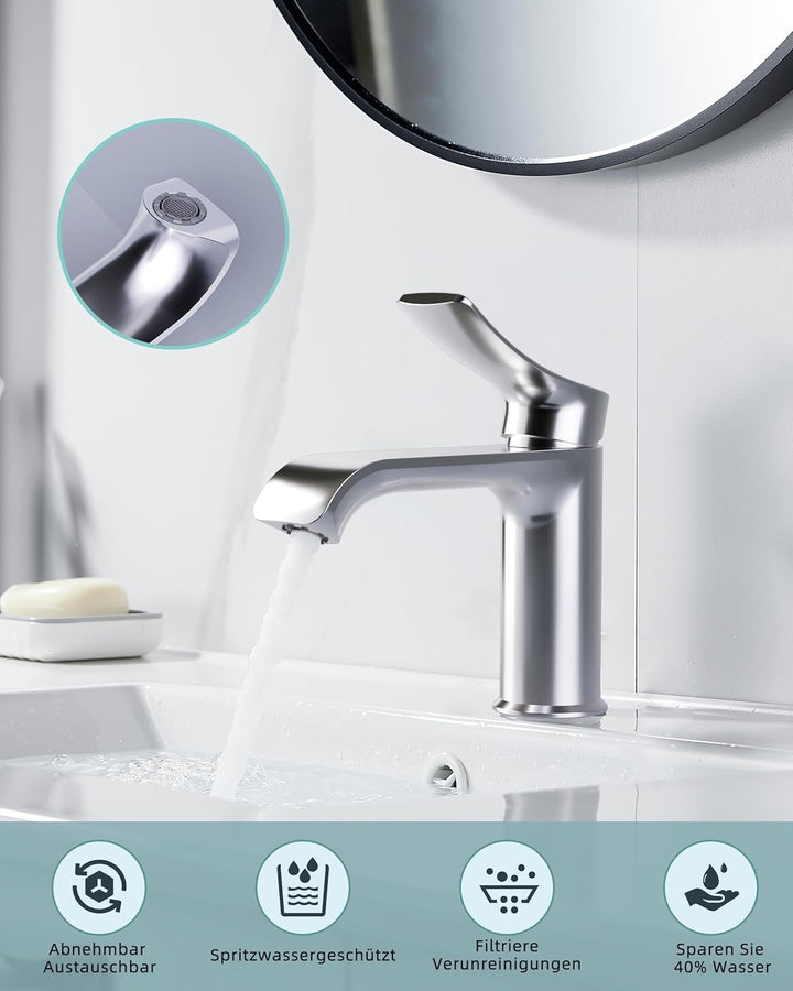 BELZ Wasserhahn Bad, Einhebel Waschtischarmatur mit Ablaufgarnitur, Waschbecken Armaturen, Armatur B