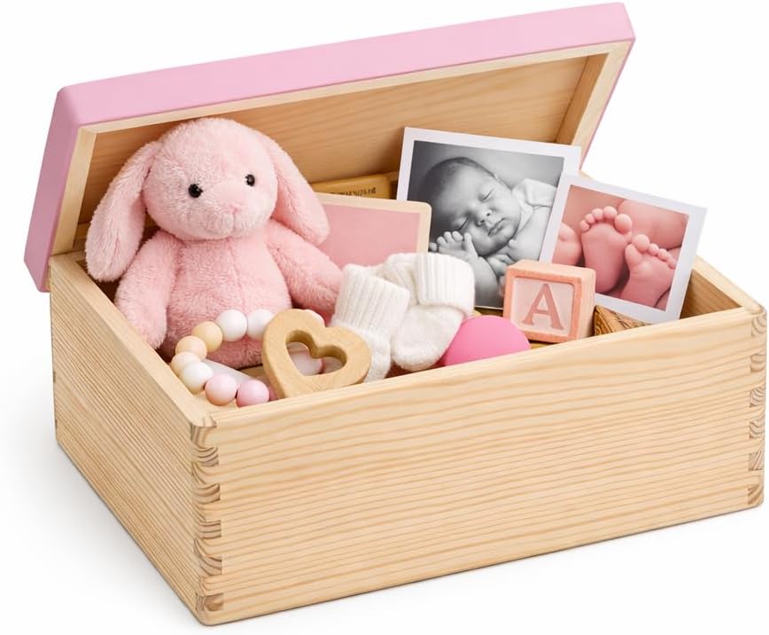Holzkiste mit Deckel – Rosa – 30×20 cm – Aufbewahrungsbox aus Holz für Fotos, Andenken, Kinderzimmer