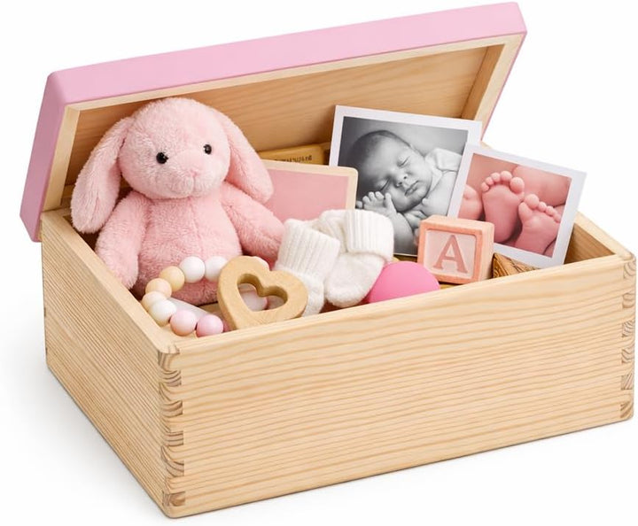Holzkiste mit Deckel – Rosa – 30×20 cm – Aufbewahrungsbox aus Holz für Fotos, Andenken, Kinderzimmer