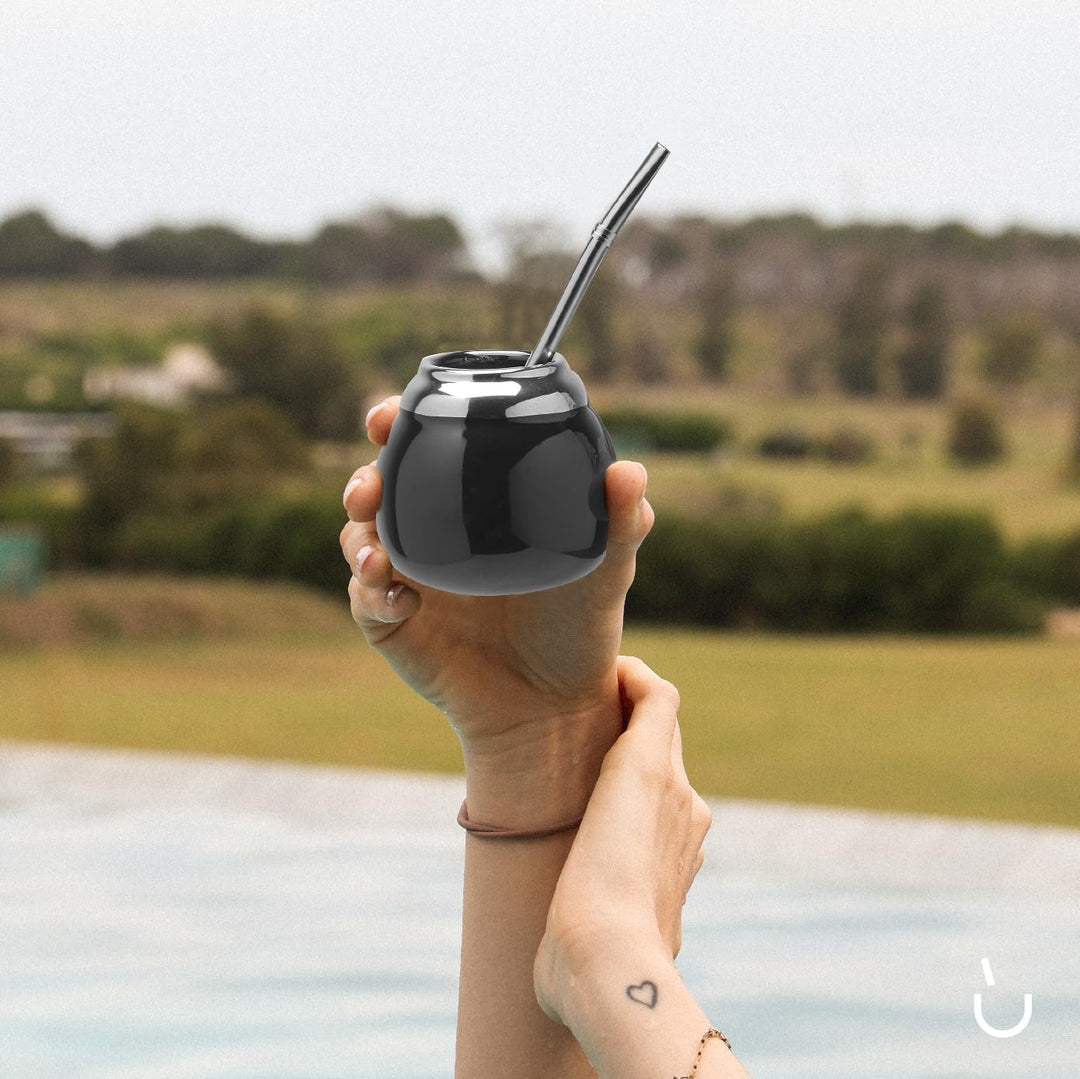 balibetov Keramik Yerba Mate Tee Set (Mate Becher - 200 ml) | Inklusive 1 Bombilla (Strohhalm) für M