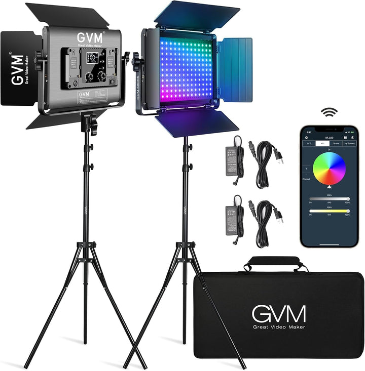 GVM LED Videoleuchte RGB, 50W APP-Steuerung RGB Videolicht LED Dauerlicht mit 8 Lichteffektszenen, 3