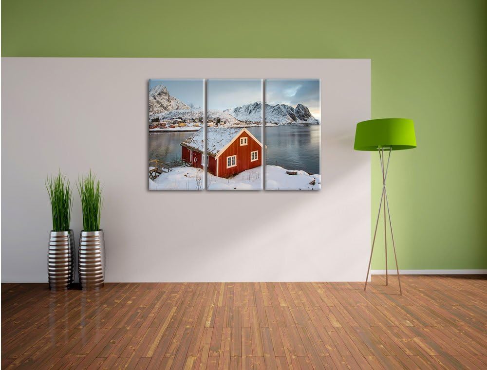 Pixxprint Fischerhaus Lofoten als Leinwandbild/Grösse: 3Teilig / Wandbild/Kunstdruck/fertig bespannt