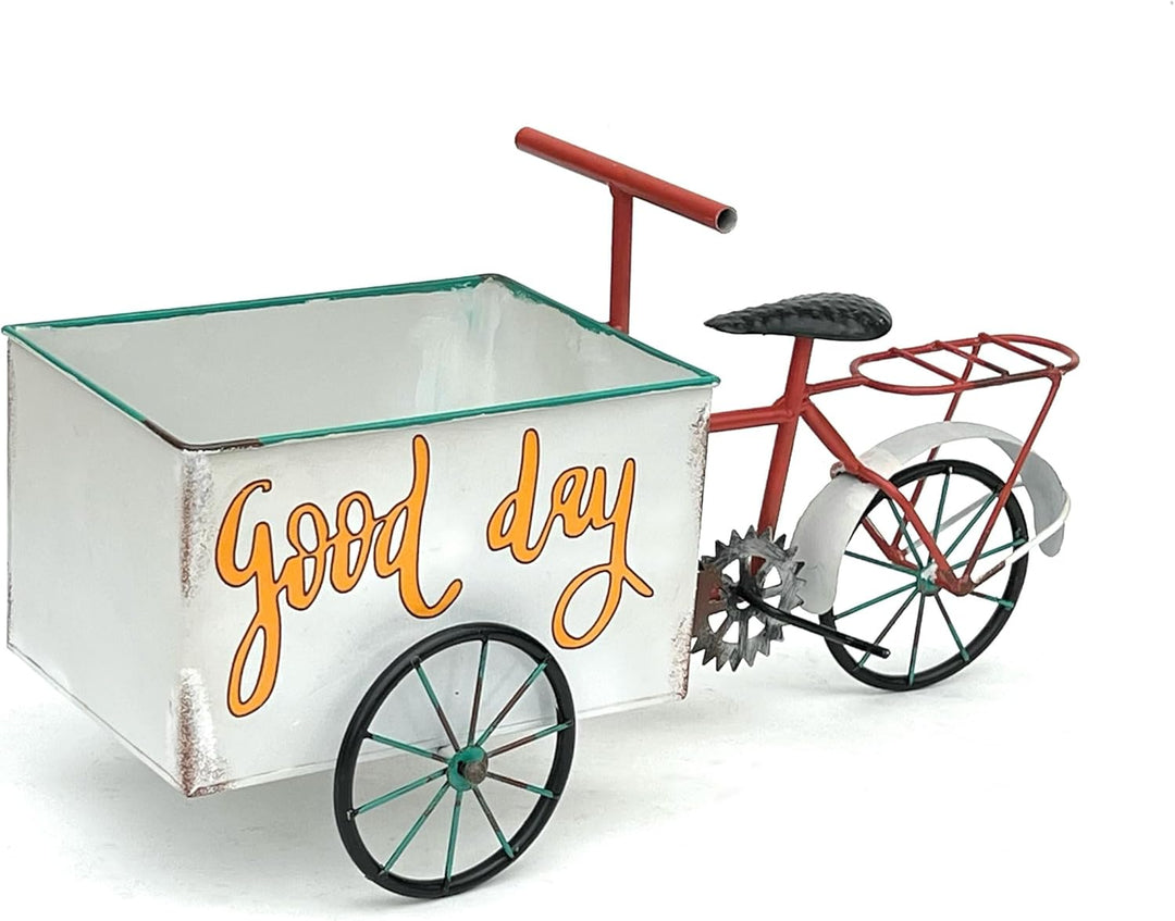 DanDiBo Blumenfahrrad für Garten Metall Stehend Fahrrad Weiss Rot 96529 Pflanzfahrrad Dekofahrrad Bl