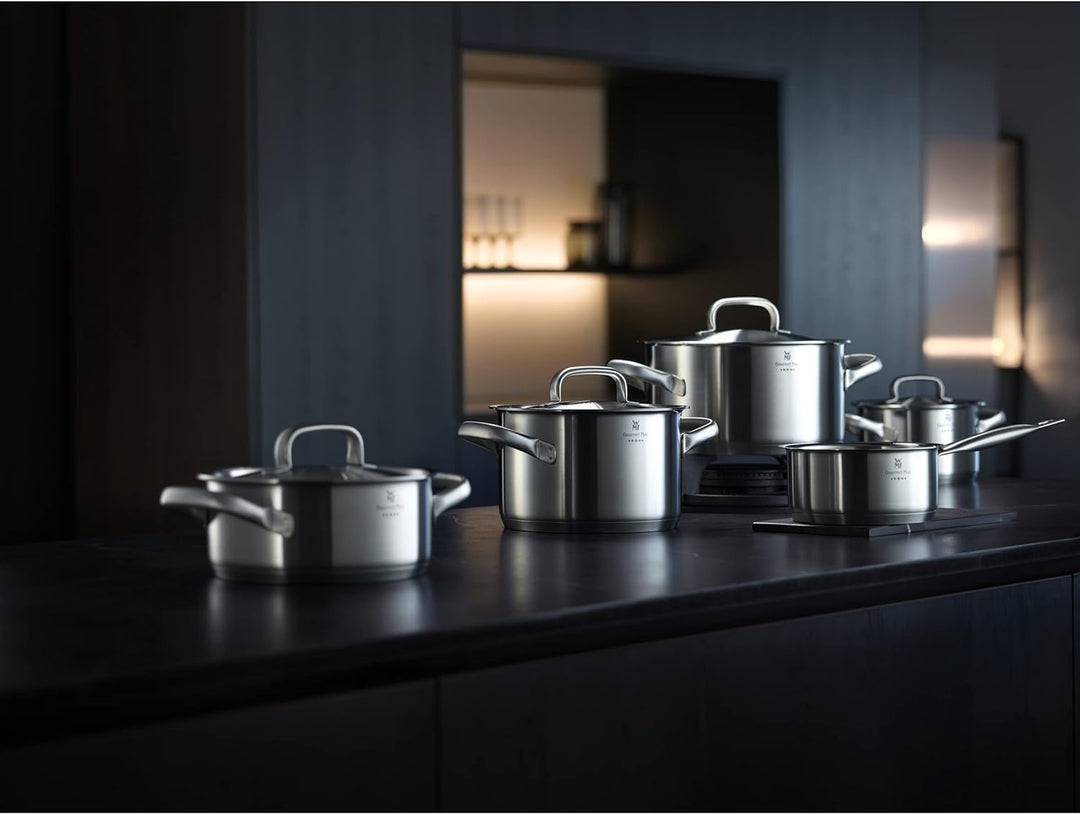 WMF Gourmet Plus Kochtopf klein 16cm, Metalldeckel mit Dampföffnung, Bratentopf Induktion 1,4l, Crom