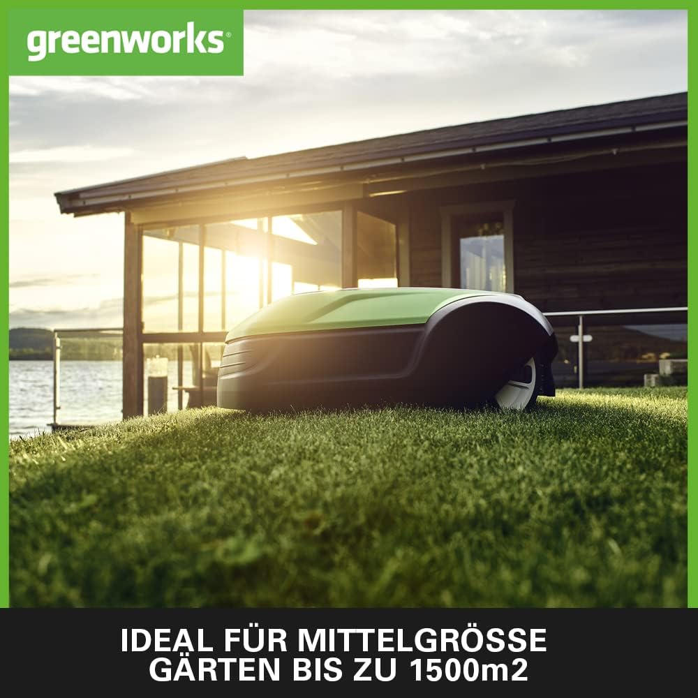 Greenworks Optimow 15 Rasenmäherroboter für Rasenflächen bis 1500 m2 mit 35 % Gefälle, extrem leise,