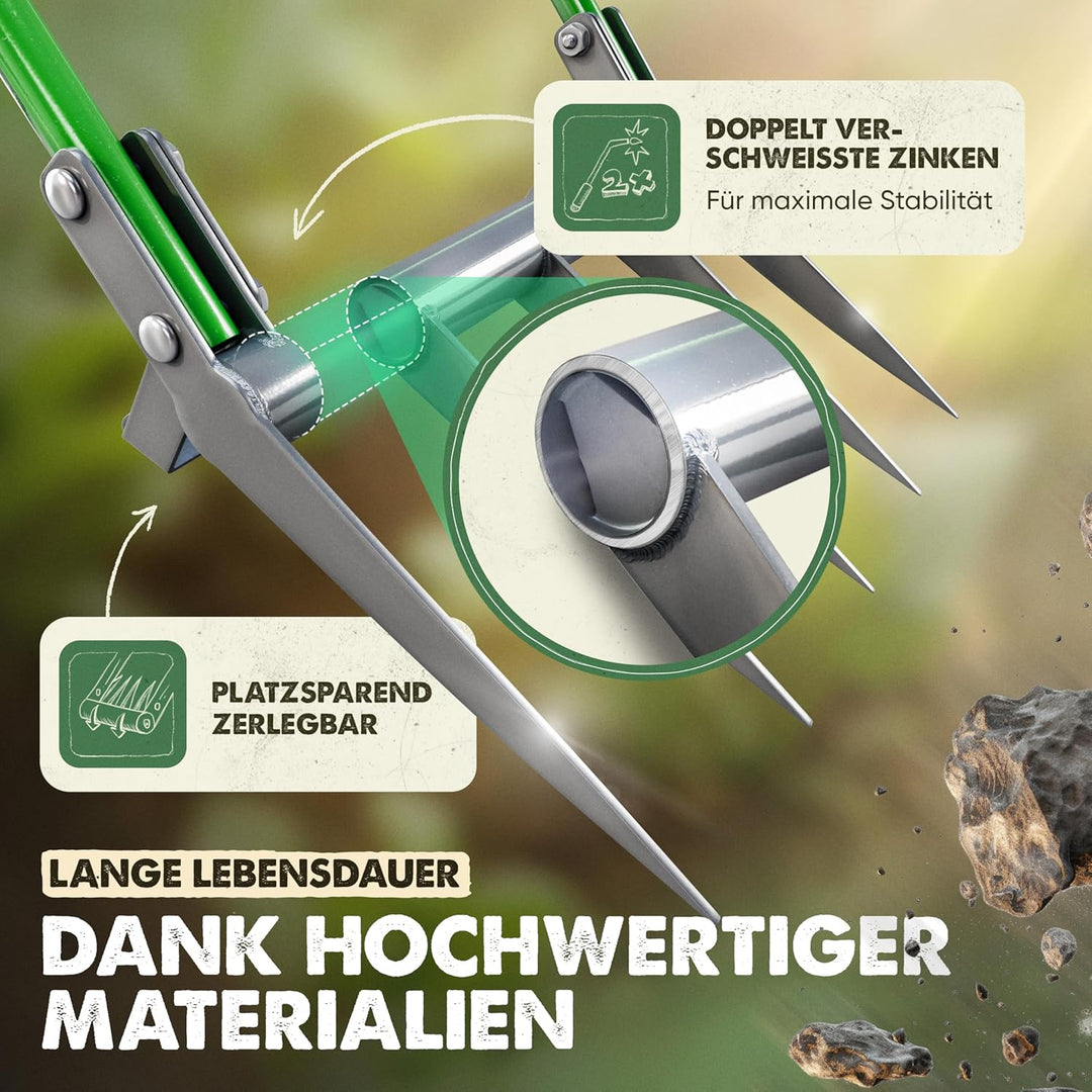 GARLINGO Grabegabel | 50cm Breite Broadfork | Mit Trittbügel für maximal Hebelwirkung | Gartengabel