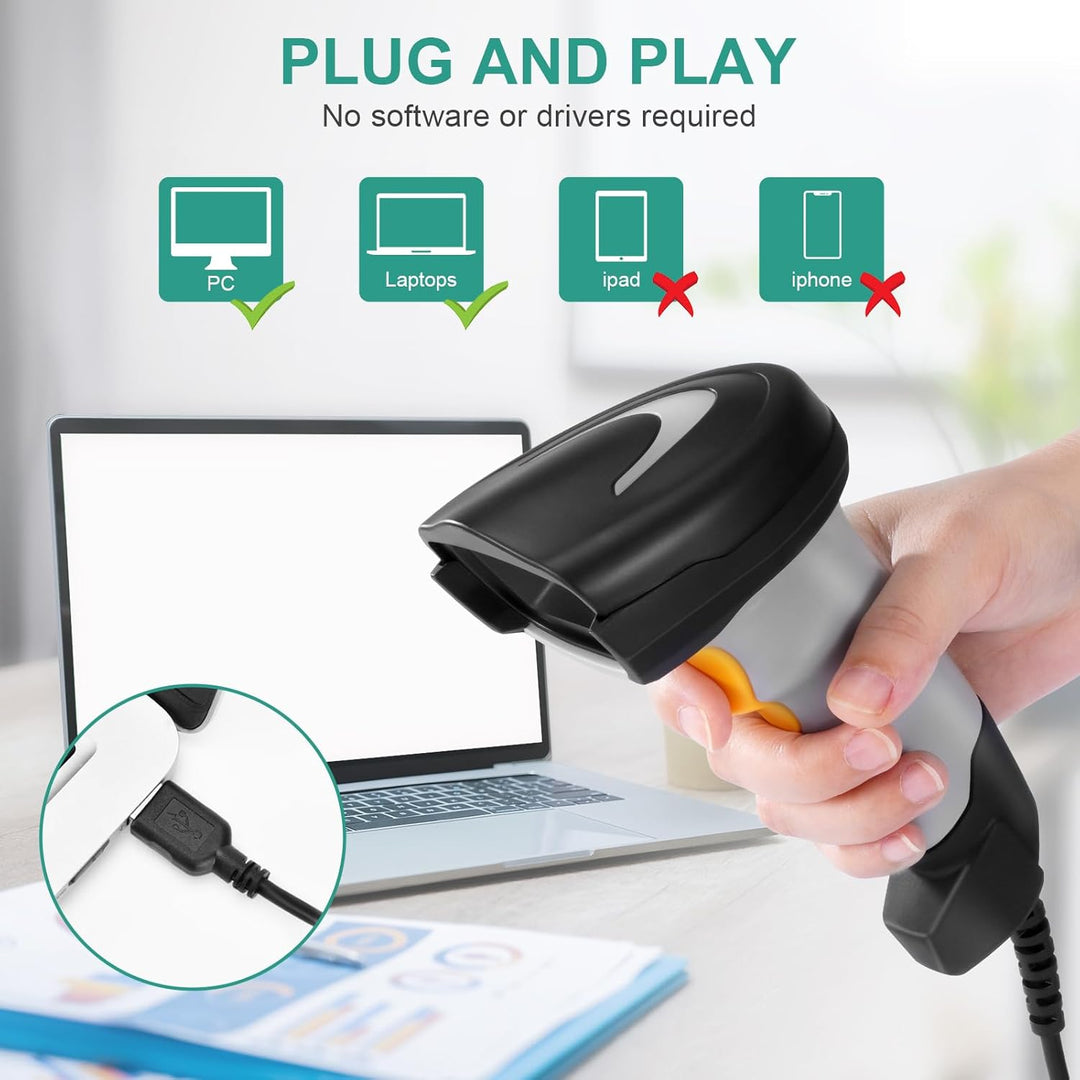 Barcode Scanner, Handheld QR-Code-Scanner USB-Kabelverbindung 1D 2D & PDF417 Datenmatrix Automatisch