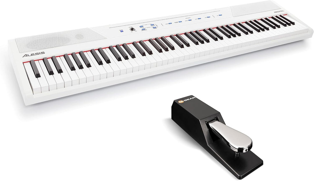 Alesis Recital E Piano Weiss + M-Audio SP-2 Sustain Pedal - 88-Tasten Digitalpiano mit eingebauten L