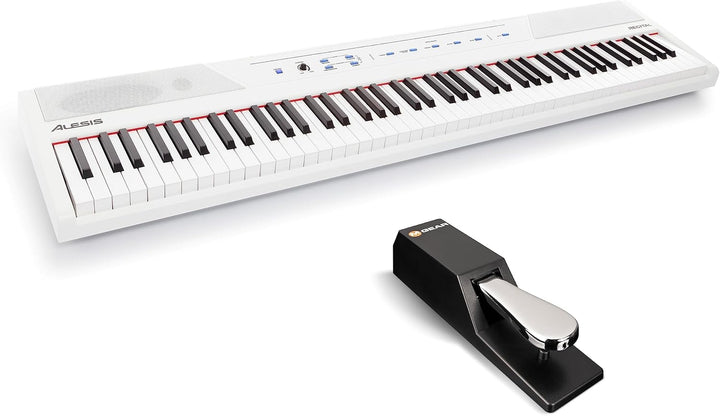 Alesis Recital E Piano Weiss + M-Audio SP-2 Sustain Pedal - 88-Tasten Digitalpiano mit eingebauten L