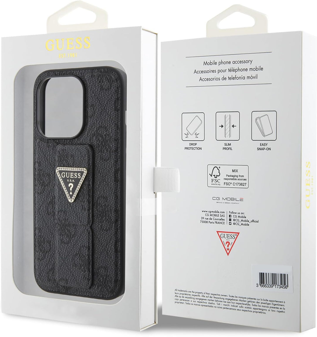Guess iPhone 15 Pro Hülle [Offizielles Lizenz] von CG Mobile | Grip Stand Case mit PU 4G Dreieck Str