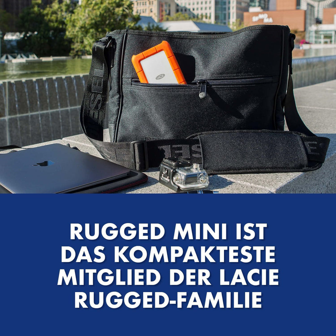 LaCie Rugged Mini 1TB tragbare externe Festplatte, 2.5 Zoll, PC & Mac, inkl. USB-C w/o USB-A Kabel,