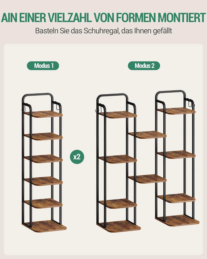 Hzuaneri Vertikales Schuhregal, 6-stöckige Schuhregale, Holz-Schuh-Organizer für Schrank, Eingang, S