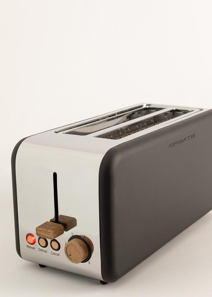 CREATE/TOAST RETRO XL/Toaster Schwarz / 6 Leistungsstufen, Krümelschublade, Thermostat, Auftauen, Au