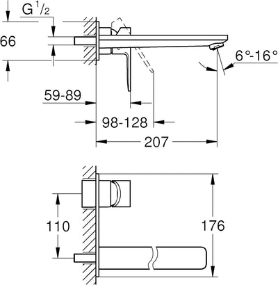 GROHE Lineare | Badarmatur - 2-Loch-Waschtischarmatur | Ausladung 207 mm, supersteel | 23444DC1 Ausl