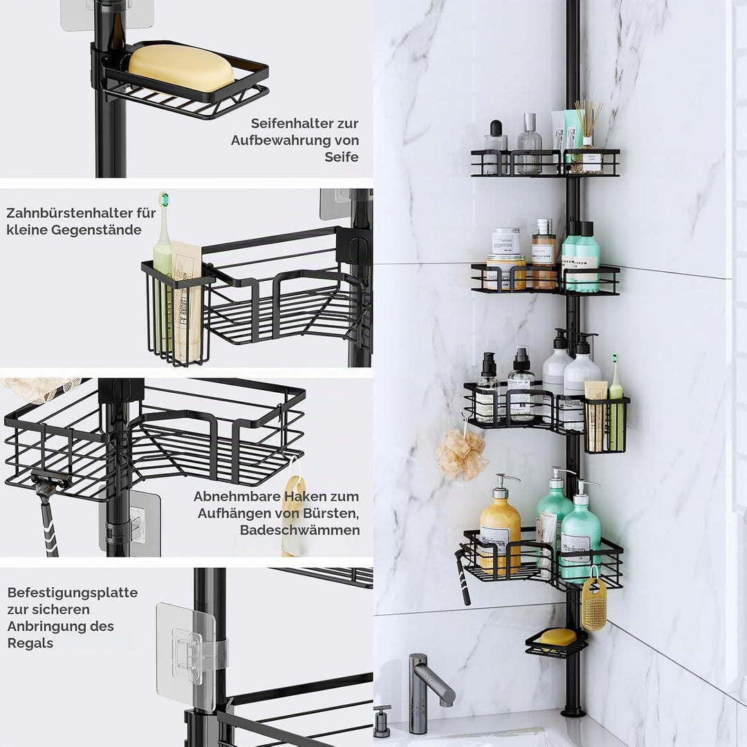 SWTYMIKI Duschregal Teleskop Dusche Teleskopstange - 4-Tier Teleskop Eckregal Dusche mit Seifenhalte