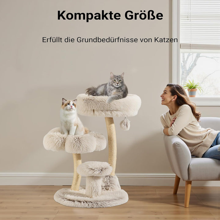 Fudajo Designer Kratzbaum 49 x 49 x 74 cm, Katzenkratzbaum mit Plüsch und Sisal, Kletterbaum für Kat