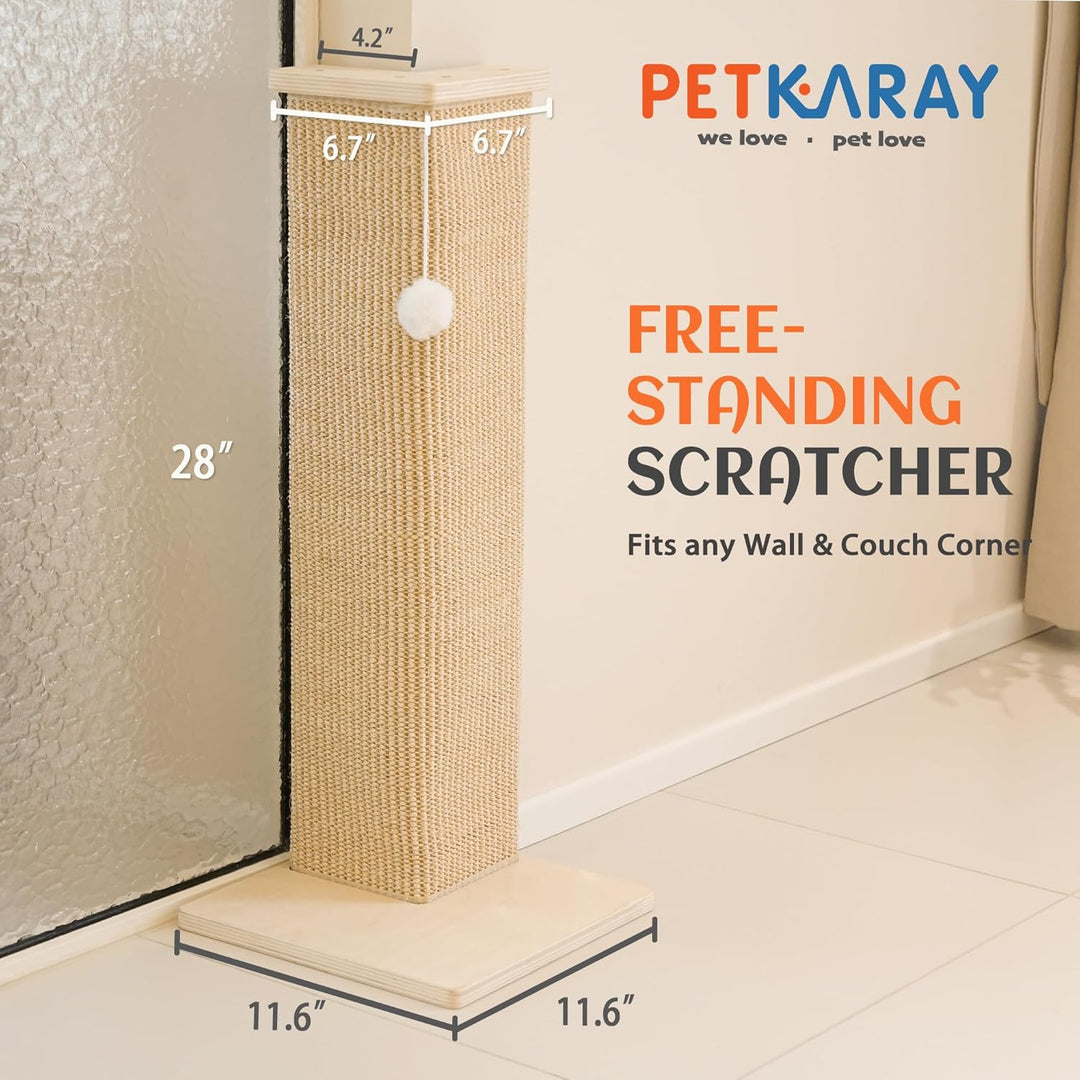 PETKARAY Eck-Kratzbrett für Katzen, 71 cm Hoher Kratzpfosten für Sofa und Wand, Sisal Kratzmatte, Mö