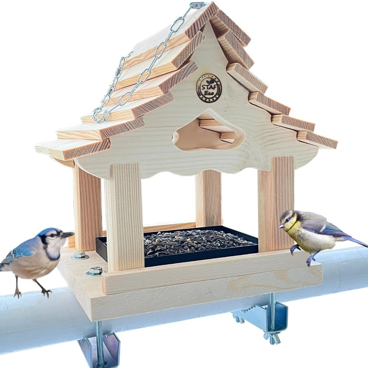 Vogelfutterhaus Vogelhaus für Balkon wetterfest Futterhaus Handarbeit aus Natur Holz Vogelhaus zum A