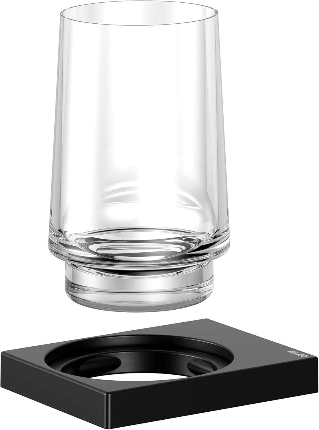 KEUCO Zahnputzbecher-Halter schwarz-matt und Kristallglas klar, Glas mit Halter für Badezimmer, Zahn