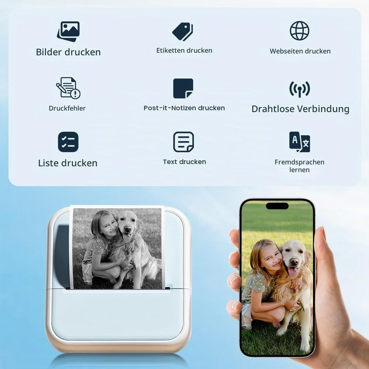 OFFCUP Mini Drucker Thermo, Kleiner Fotodrucker für Smartphone Bluetooth Taschendrucker mit 5 Papier