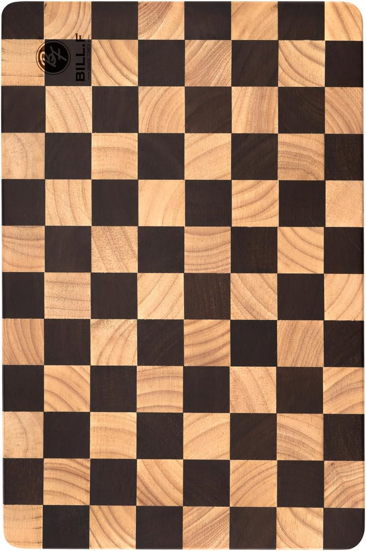 Bill.F Holzschneidebrett mit Schachbrettmuster und inneren Seitengriffen, 36x24x2,5cm Schneidebrett