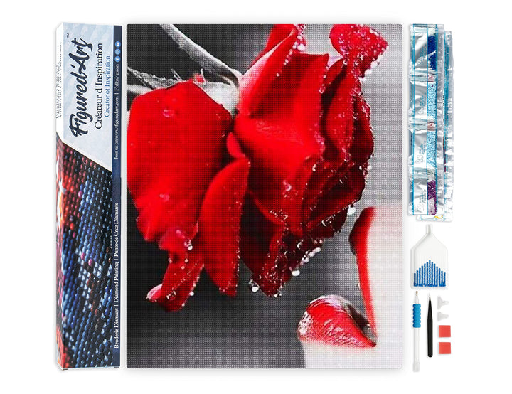 Figured'Art Diamond Painting Erwachsene 40x50cm Ganze Leinwand gerollt Rote Rose und Lippen 5D Bilde
