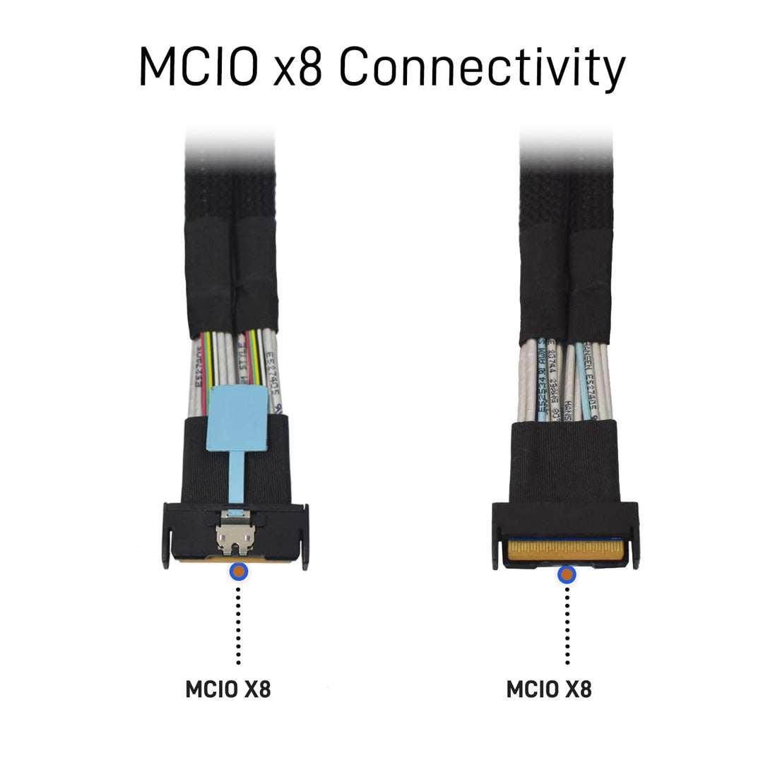 PCIe Gen5 MCIO x8 to 2 x SFF-8639 Kabel für U.2 NVMe SSD mit 15Pin SATA, 65 cm, 65 cm