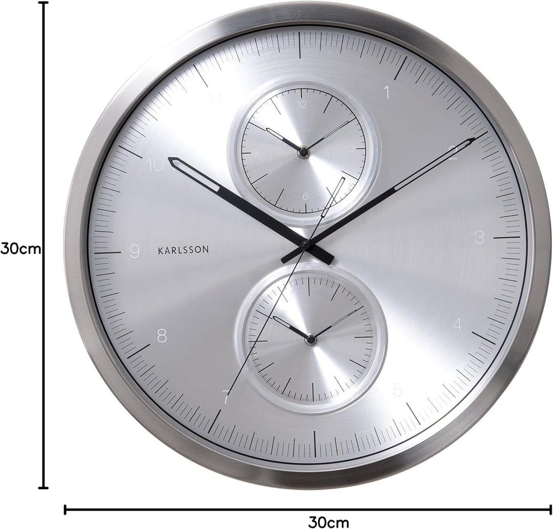 Karlsson KA5508SI Wanduhr Multiple Time Aluminium Gebürsted, Silver, 50x50x5 cm, Silver