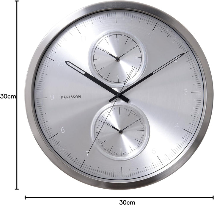 Karlsson KA5508SI Wanduhr Multiple Time Aluminium Gebürsted, Silver, 50x50x5 cm, Silver