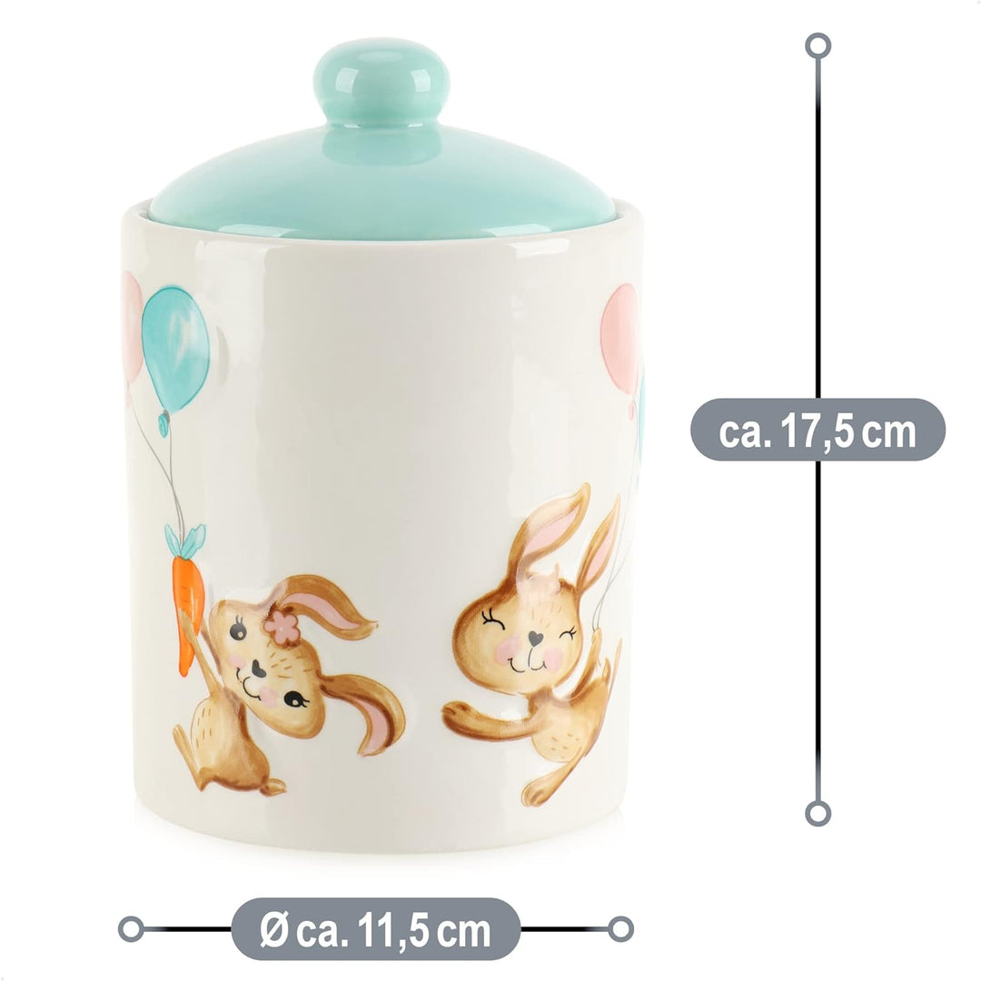 com-four® Vorratsdose mit Deckel im Osterdesign - Bonbondose mit Hasen-Motiv - Keks-Dose aus Keramik