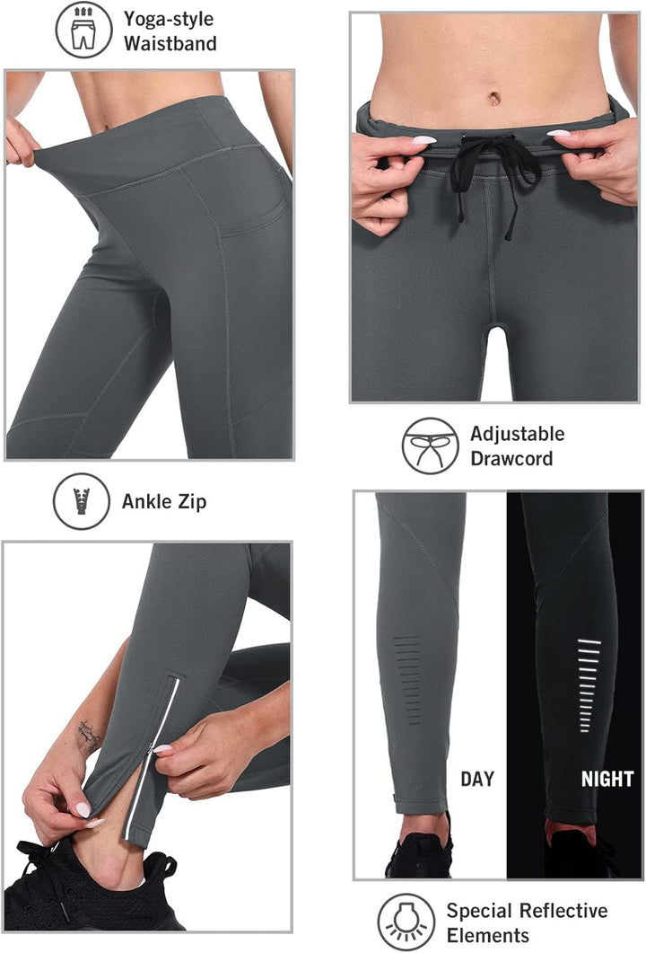baleaf Thermoleggings Winter Damen Fahrradhose Lang mit Reissverschluss Warm Gefüttert Jogginghose R