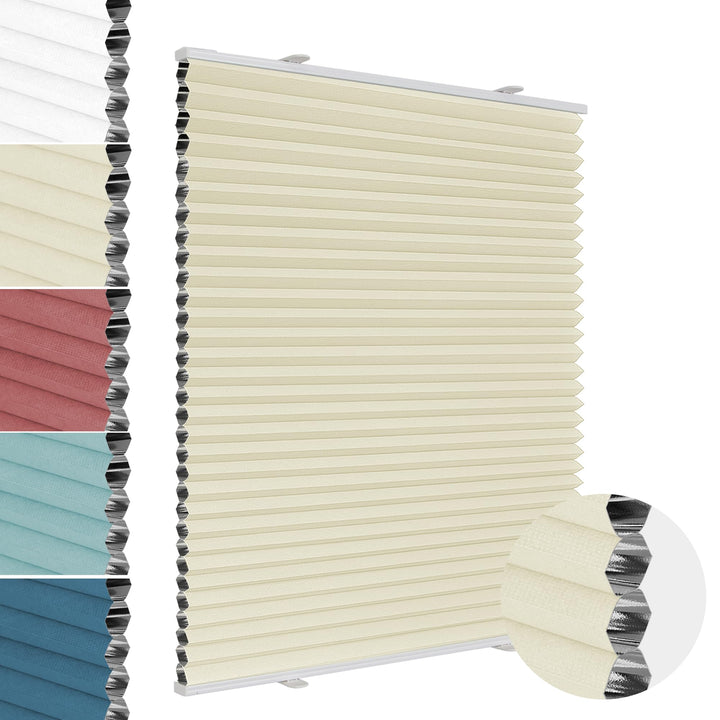 Allesin Wabenplissee ohne Bohren - Verdunklungsplissee 100% Blackout,Beige-weiss 45x110 cm Thermo &