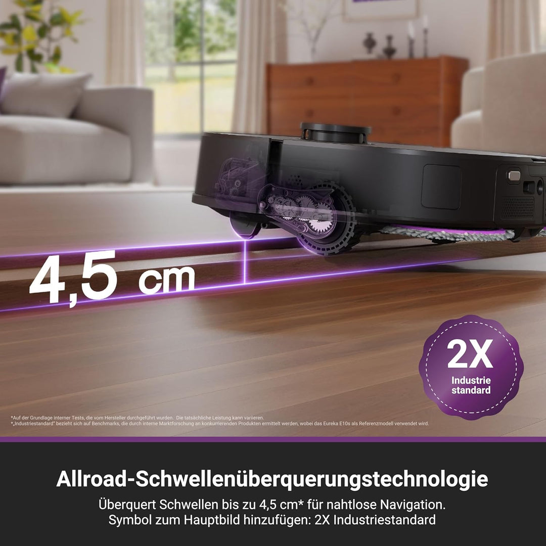 EUREKA J15 Max Ultra Roboterstaubsauger mit Wischfunktion | Extensible Seitenbürste & Wischarm | 220