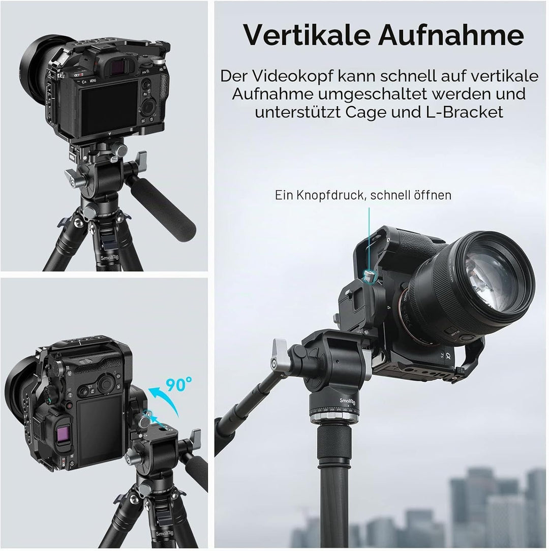SMALLRIG Video Head Videokopf für Vertikale/Horizontale Aufnahmen, Tripod Stativ-Schwenk-Neige-Fluid