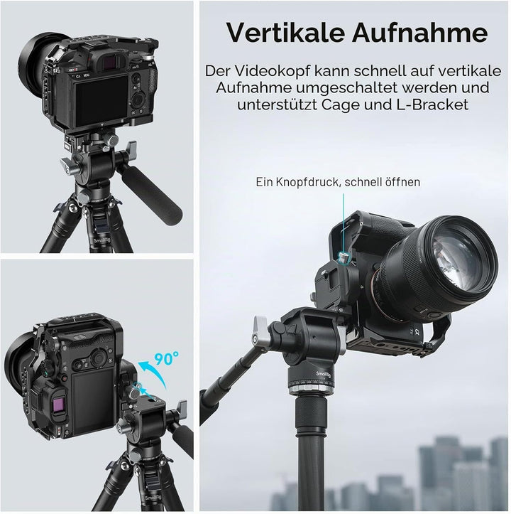 SMALLRIG Video Head Videokopf für Vertikale/Horizontale Aufnahmen, Tripod Stativ-Schwenk-Neige-Fluid