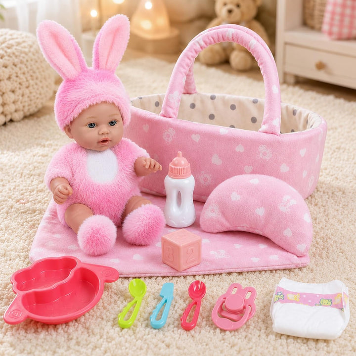 vamei 30 cm Baby Puppe Set mit Puppenzubehör, Geschenk Mädchen ab 3 Jahre